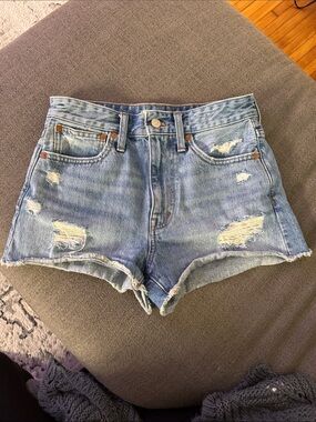 Madewell Light Blue Distressed High-Rise Jean Shorts size 24